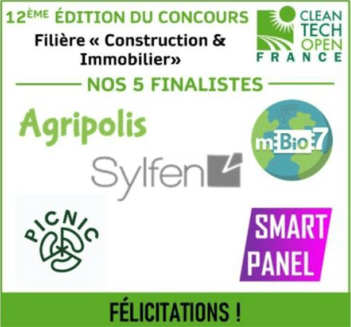 Sélectionné comme un des cinq finalistes (sur 600) de la CleanTech Open France, concours organisé par le ministère de la transition écologique pour récompenser les meilleurs projets nationaux pour la défense de l'environnement